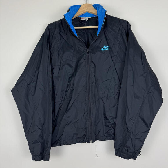 Vintage 1980s Nike Jacket Mens M Windbreaker Full Zip Boxy Fit Convertible Hood - Picture 6 of 11